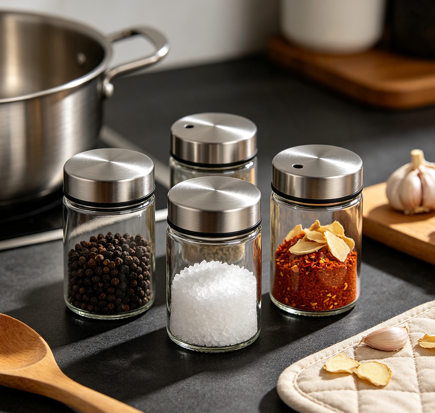 Glass Spice Containers With Stainless Steel Lids