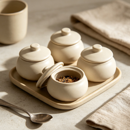 Mini Ceramic Seasoning Pots With Simple Lids